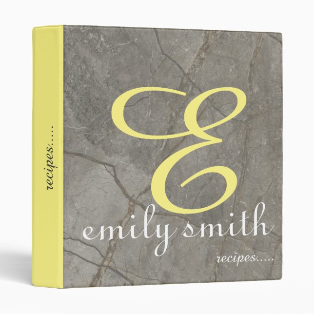 Personalized Modern Monogram Blue Recipes Binder (Front/Spine)