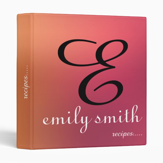 Personalized Modern Monogram Blue Recipes Binder (Front/Spine)