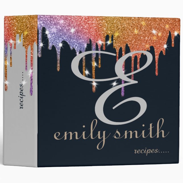 Personalized Modern Monogram Blue Recipes Binder (Front/Spine)