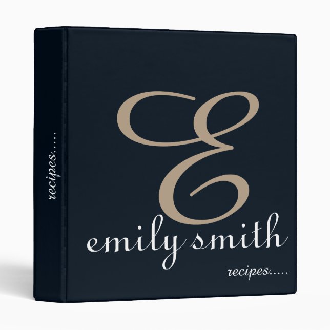 Personalized Modern Monogram Blue Recipes Binder (Front/Spine)