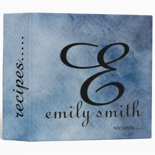 Personalized Modern Monogram Blue Recipes Binder