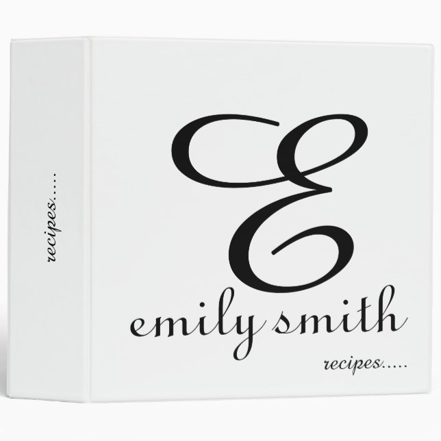 Personalized Modern Monogram Blue Recipes Binder (Front/Spine)