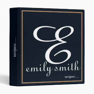 Personalized Modern Monogram Blue Recipes Binder