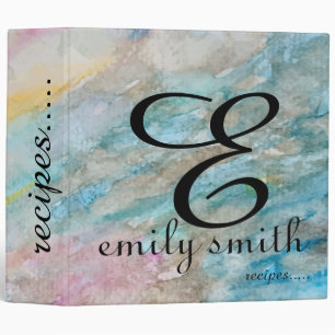 Personalized Modern Monogram Blue Recipes Binder