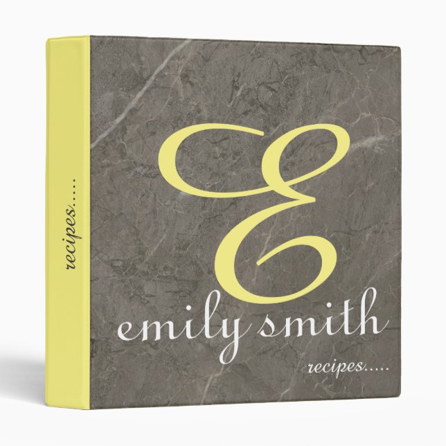 Personalized Modern Monogram Blue Recipes Binder (Front/Spine)