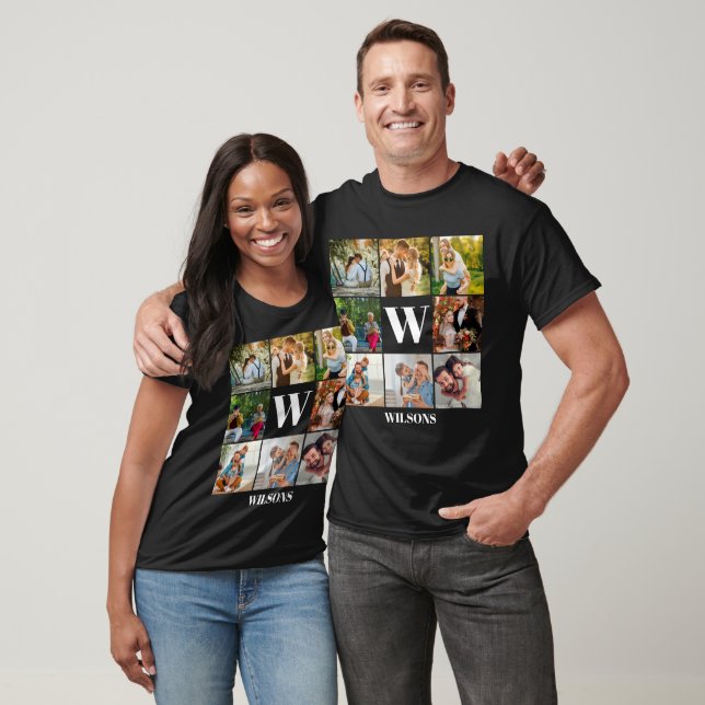 Personalized Modern Monogram Family Photo Collage T-Shirt (Unisex)