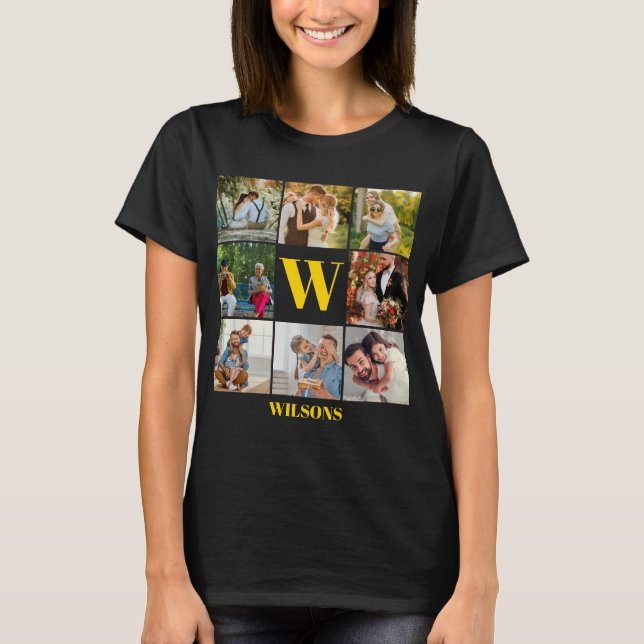 Personalized Modern Monogram Family Photo Collage T-Shirt (Front)