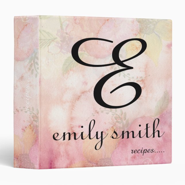Personalized Modern Monogram Floral  Recipe Binder (Front/Spine)
