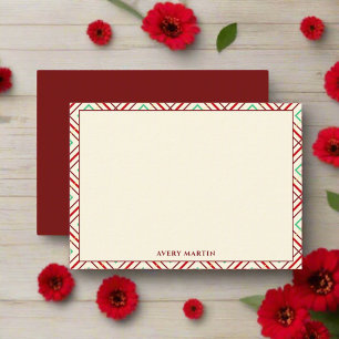 Personalized Modern Monogram Gingham Pattern Red  Card