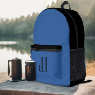 Personalized Modern Monogram Initials Black Blue Printed Backpack