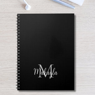 Personalized Modern Monogram Name Black Notebook