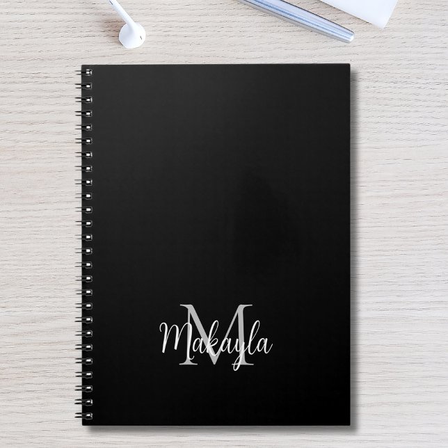 Personalized Modern Monogram Name Black Notebook (Creator Uploaded)