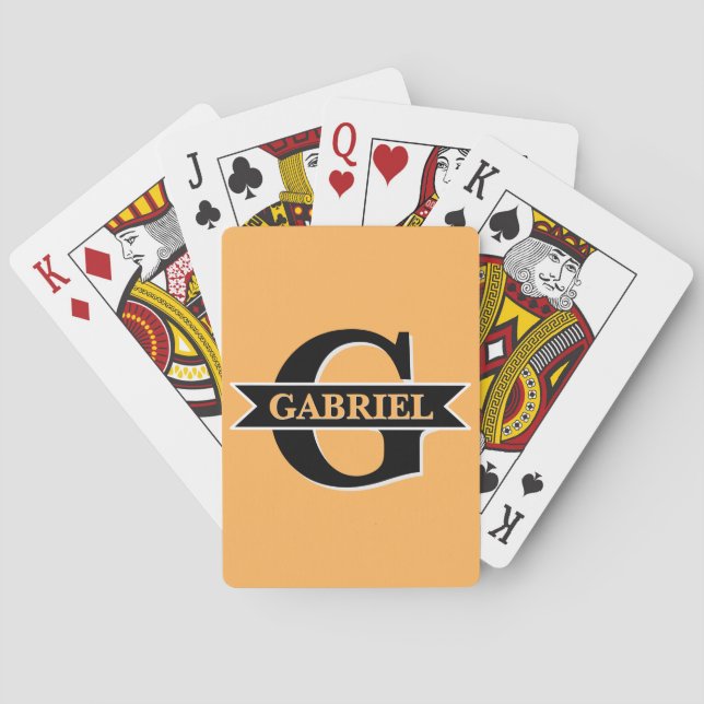 Personalized Modern Monogram Name Orange Playing Cards (Back)