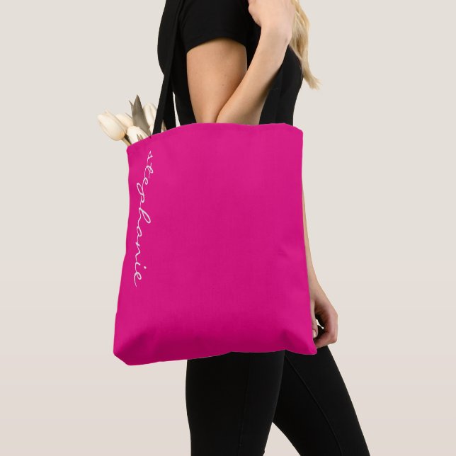 Personalized Modern Monogram Neon Pink and Orange Tote Bag (Close Up)