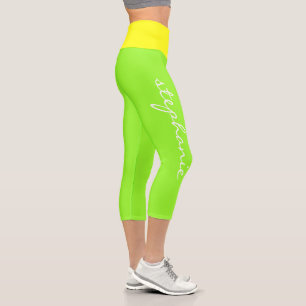 Personalized Modern Monogram Neon Yellow Green Capri Leggings