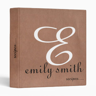 Personalized Modern Monogram Recipes 3 Ring Binder