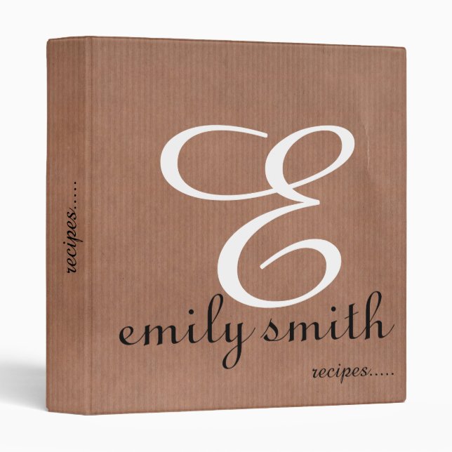 Personalized Modern Monogram Recipes 3 Ring Binder (Front/Spine)