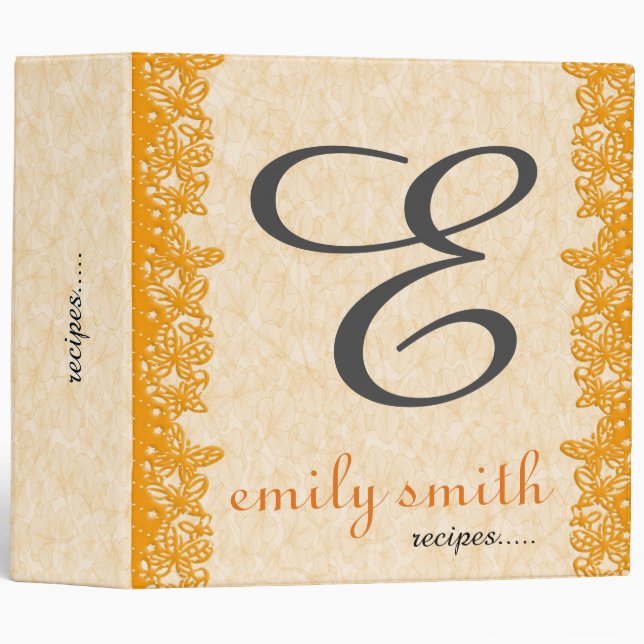 Personalized Modern Monogram Recipes 3 Ring Binder (Front/Spine)