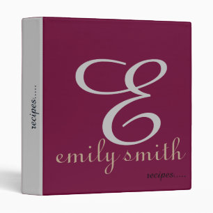 Personalized Modern Monogram Recipes 3 Ring Binder