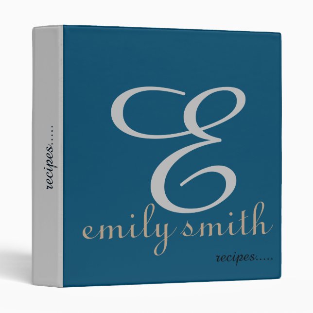 Personalized Modern Monogram Recipes 3 Ring Binder (Front/Spine)