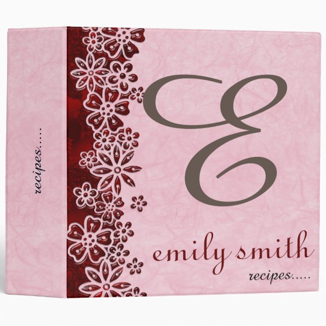 Personalized Modern Monogram Recipes 3 Ring Binder (Front/Spine)