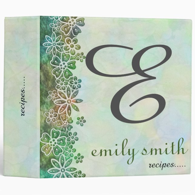 Personalized Modern Monogram Recipes 3 Ring Binder (Front/Spine)