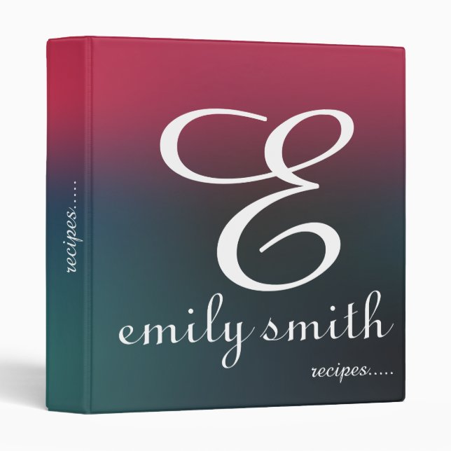 Personalized Modern Monogram Recipes Binder (Front/Spine)