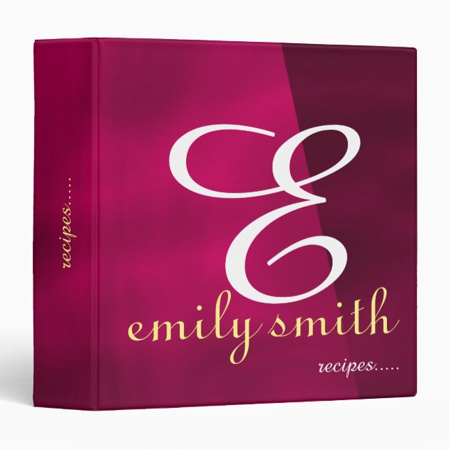 Personalized Modern Monogram Recipes Cook Book Binder (Front/Spine)