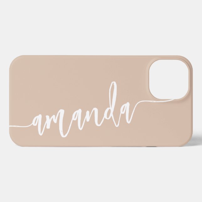Personalized Modern Name Beige iPhone Case (Back Horizontal)