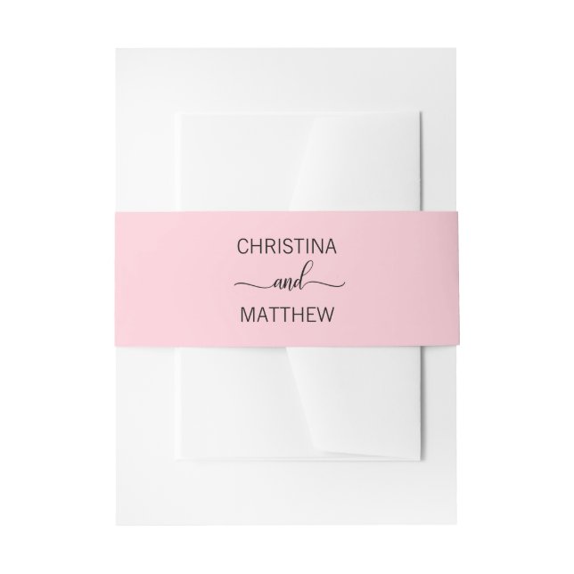 Personalized Modern NAME Black Blush Pink Wedding Invitation Belly Band (Front Example)