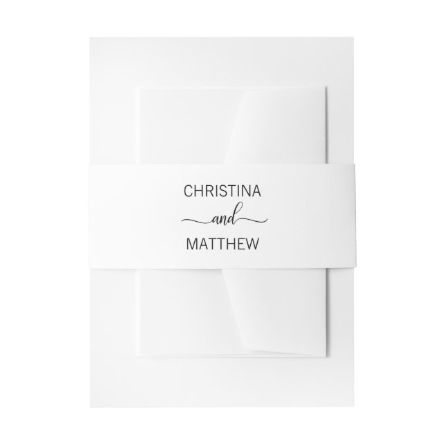 Personalized Modern NAME Black White Wedding Invitation Belly Band (Front Example)