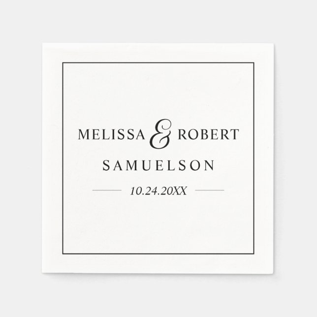 Personalized Modern NAME Black & White Wedding Napkin (Front)