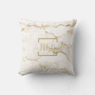 Personalized Modern Name Gold Effect Marble Throw Pillow