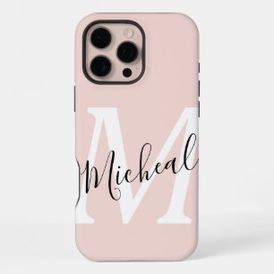 Personalized Modern Name Monogram Pink iPhone 16 Pro Max Case