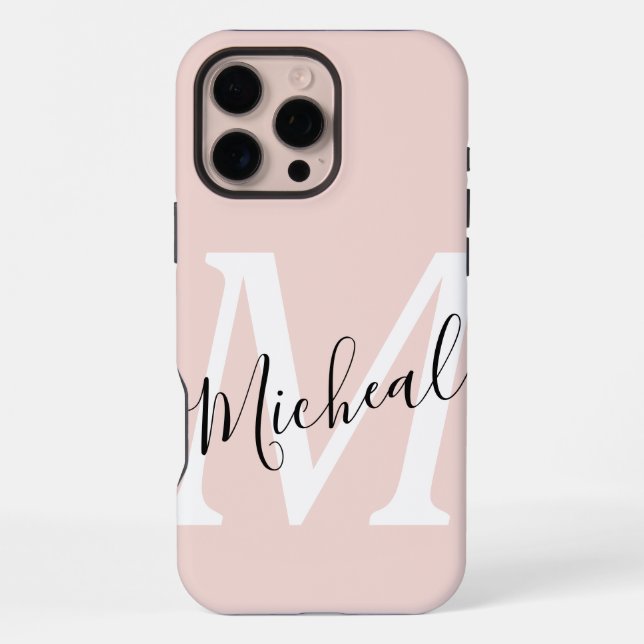 Personalized Modern Name Monogram Pink iPhone Case (Back)