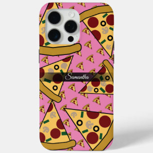Personalized Modern Name Slice Pizza Pink iPhone 15 Pro Max Case