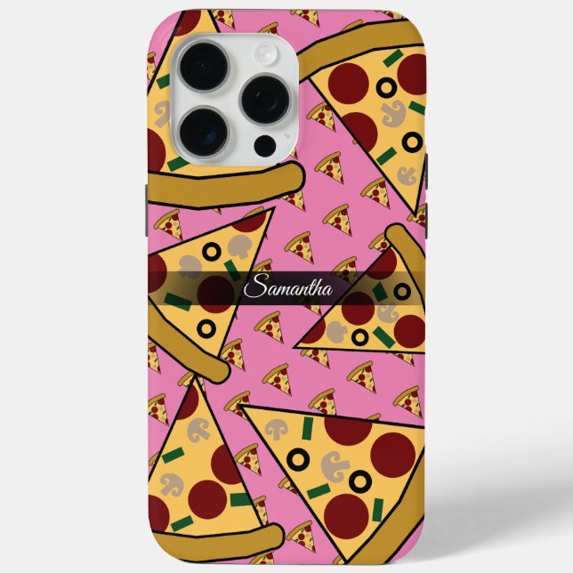 Personalized Modern Name Slice Pizza Pink Case-Mate iPhone Case (Back)