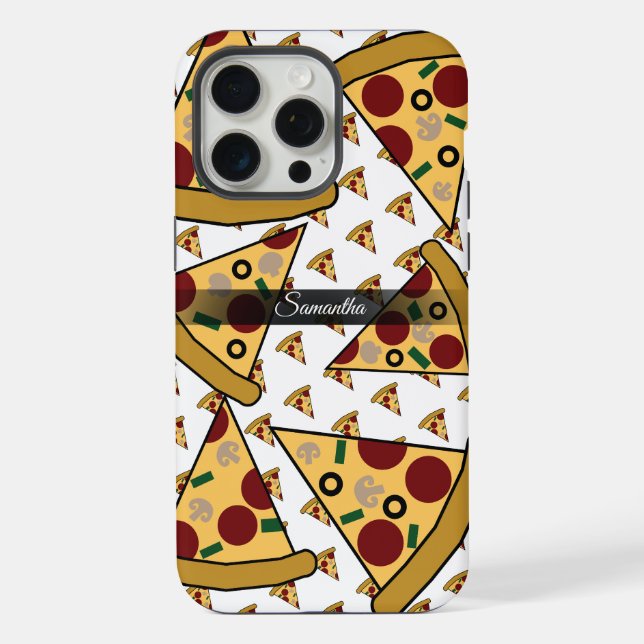 Personalized Modern Name Slice Pizza Pink iPhone Case (Back)