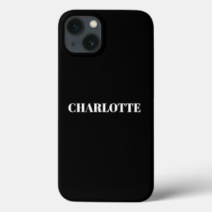 Personalized modern name text black white plain iPhone 13 case