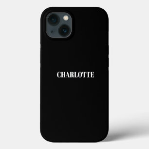 Personalized modern name text black white plain iPhone 13 case