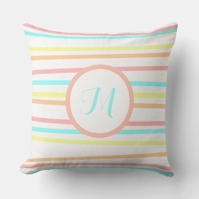 Personalized Modern Neon Striped Throw Pillow (Front)