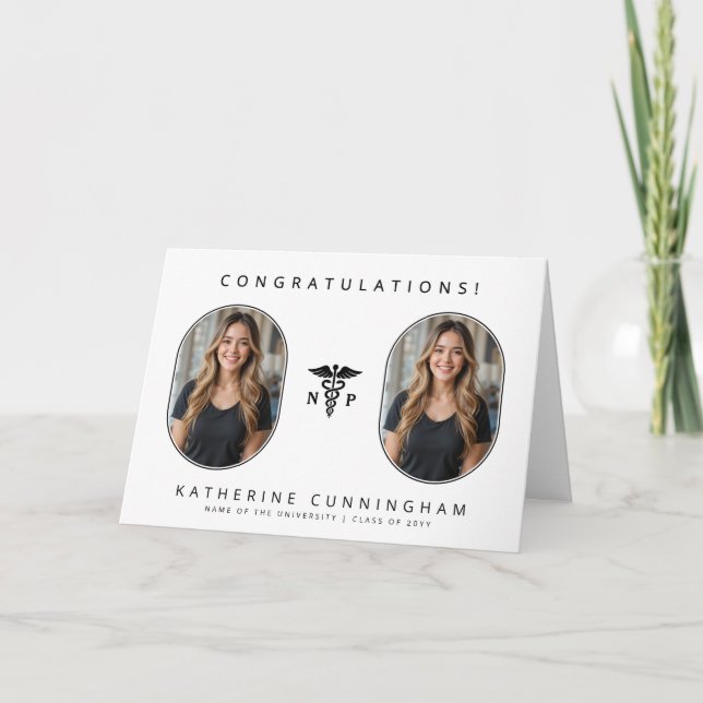 Personalized Modern NP Nurse Practitioner 2 Photo Card (Front)