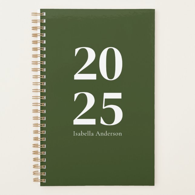 Personalized Modern Olive Green Monthly/Weekly Planner (Front)