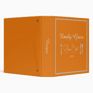 Personalized Modern Orange Script Recipe Binder