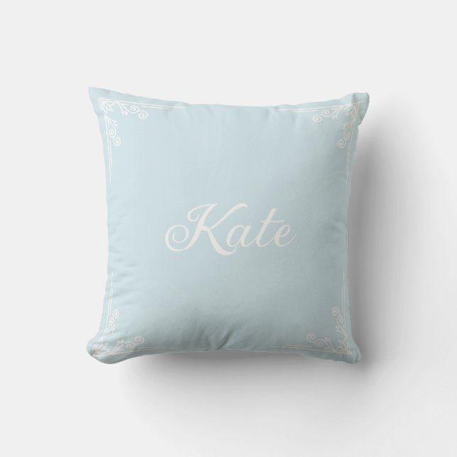 Personalized Modern Pastel Blue Typography Name Throw Pillow (Front)