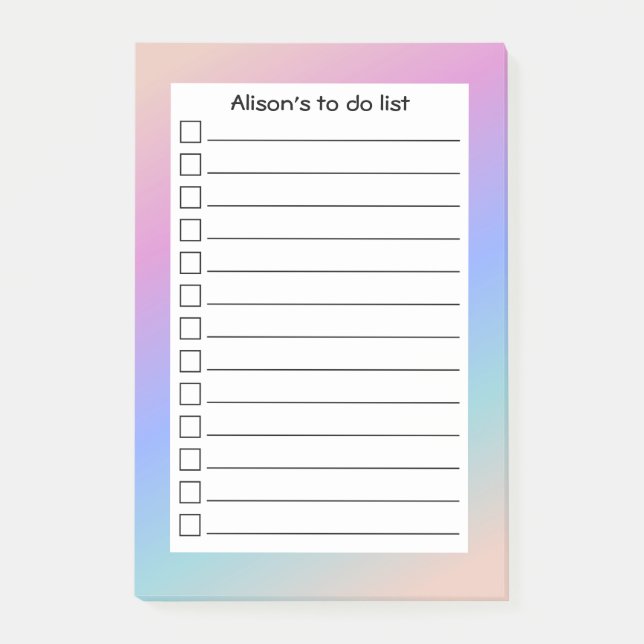 Personalized Modern Pastel Gradient To Do List Post-it Notes (Front)