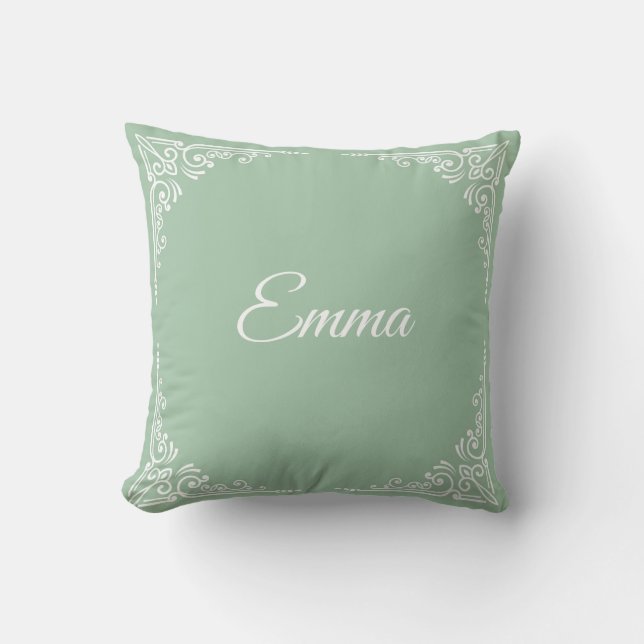 Personalized Modern Pastel Green Typography Name  Throw Pillow (Front)