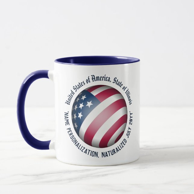 Personalized Modern Patriotic USA Flag Globe Mug (Left)
