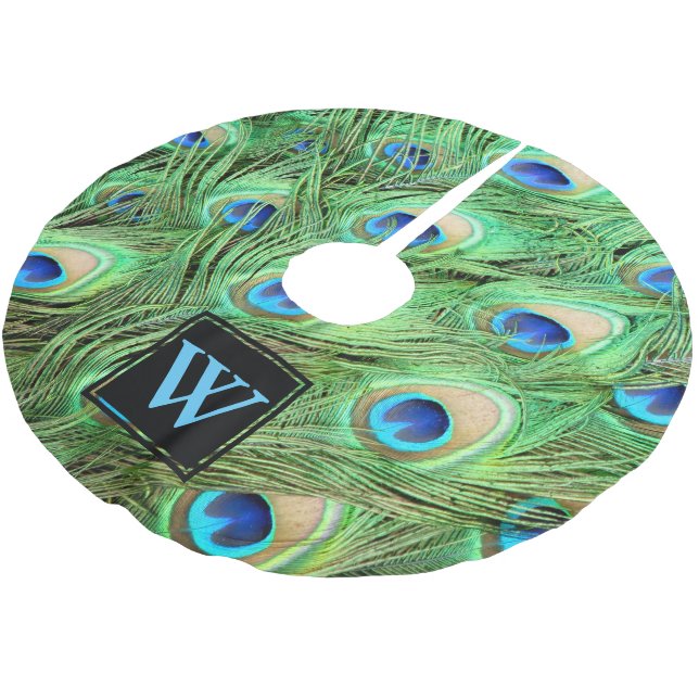 Personalized - Modern Peacock Feathers Brushed Polyester Tree Skirt (Angled)