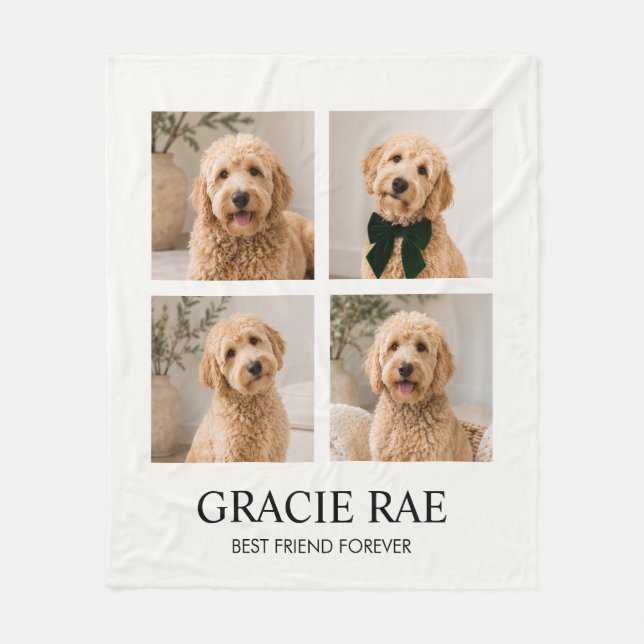 Personalized Modern Pet Photo Collage Fleece Blanket (Front)